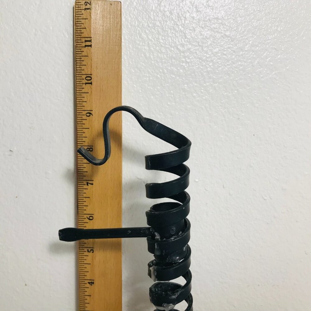 Primitive Wrought Iron Courting Candle Spiral Candle Holder Wood Base 9" Antique - Picture 8 of 9